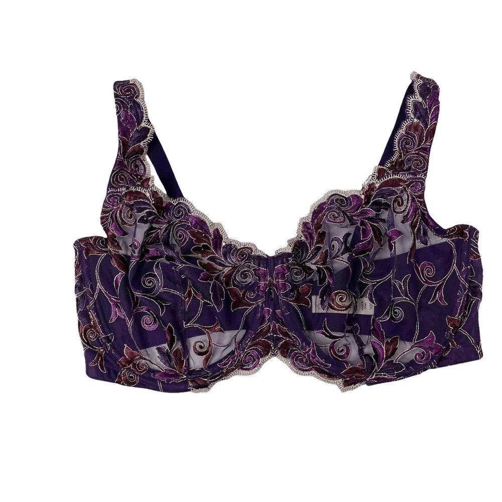 NEW SOMA Sensuous lace unlined sheer Bra Sz 36DD purple